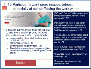 slide of findings from the TecEd websiteusabililty test report